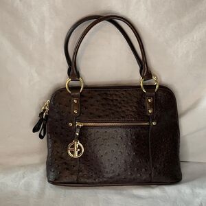 Giani Bernini Handbag Brown Faux Ostrich Leather Gold Accents